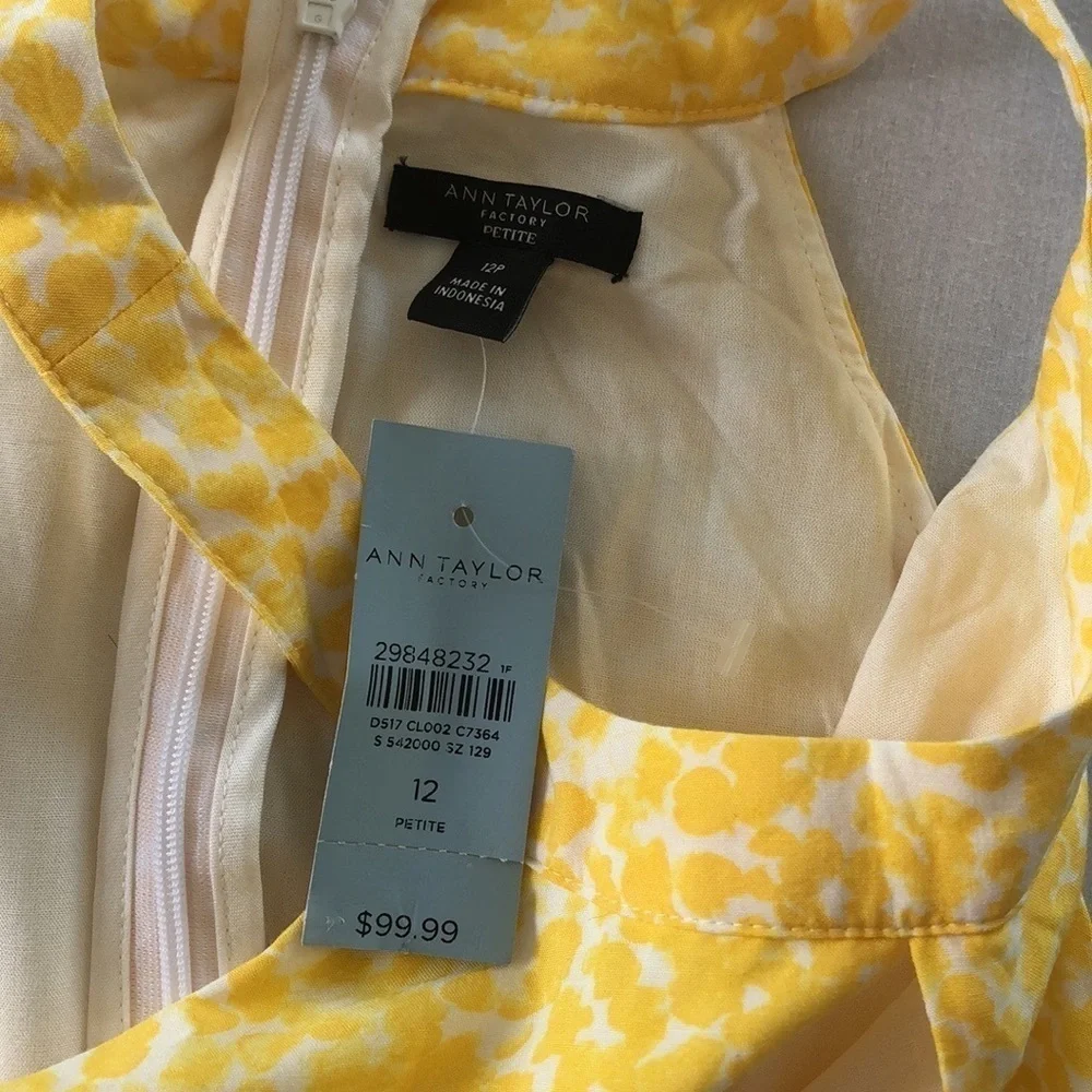 Ann Taylor Factory Petite 12P 100% Rayon Yellow Watercolour Halter Dress - Picture 11 of 13